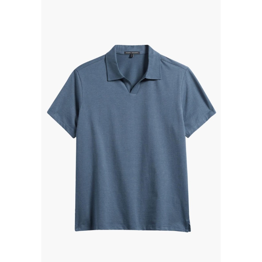 Robert Barakett Wardlow Striped Short Sleeve‎ Open Collar Men's Polo Size L